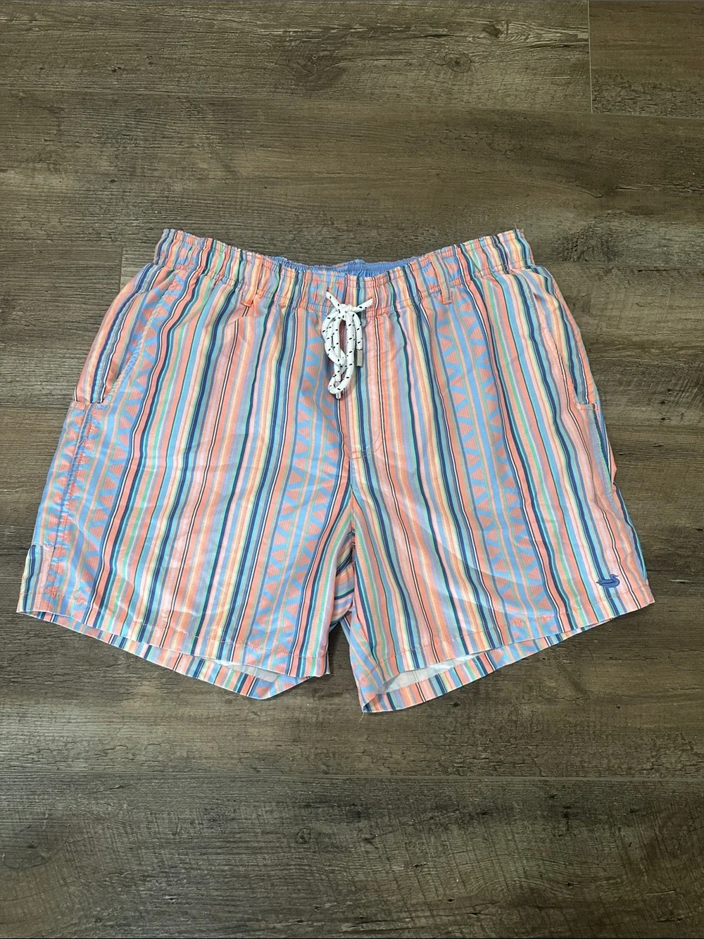 Southern Marsh Men's Striped Swim Trunks - Peach, Light Blue & Mint